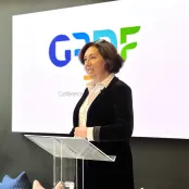 Laurence Poirier-Dietz lors de la conférence annuelle de GRDF le 4 avril 2024..