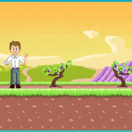 Baptiste représenté sous forme de personnage de jeu pixellisé.