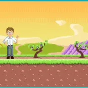 Baptiste représenté sous forme de personnage de jeu pixellisé.